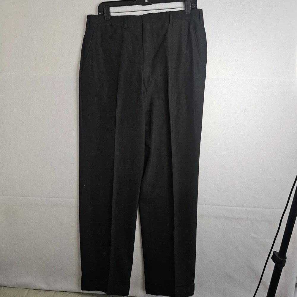 Vtg Hickey Freeman Corrigan Twill 3 Button Suit Black Wool Blazer Pants 43R 35W